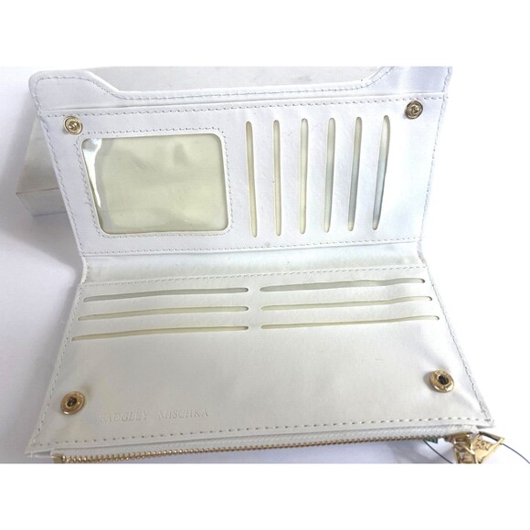 Badgley Mischka Card Wallet WHITE Quilted Zip Coin Purse Snap Designer NWT - Picture 3 of 5